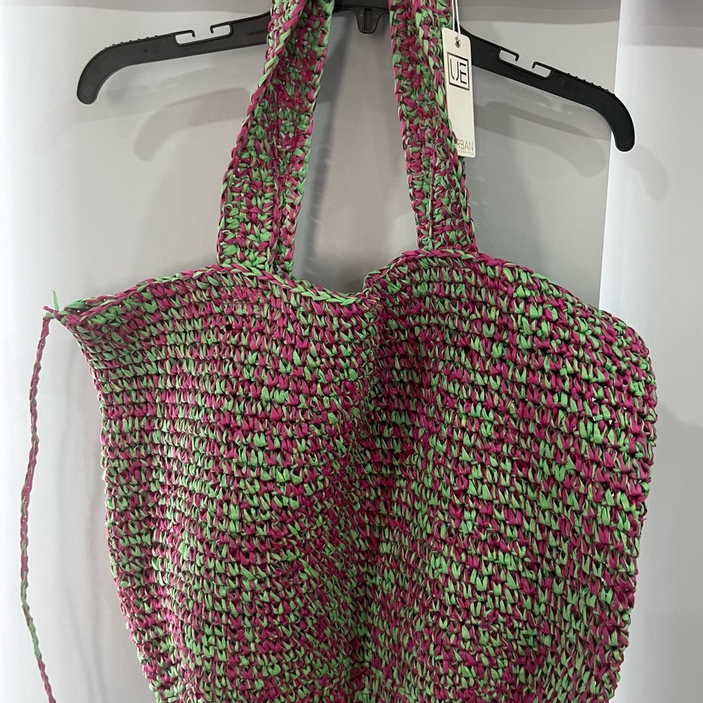 Urban Expressions Pink and Green Woven Tote - Picture 4 of 8